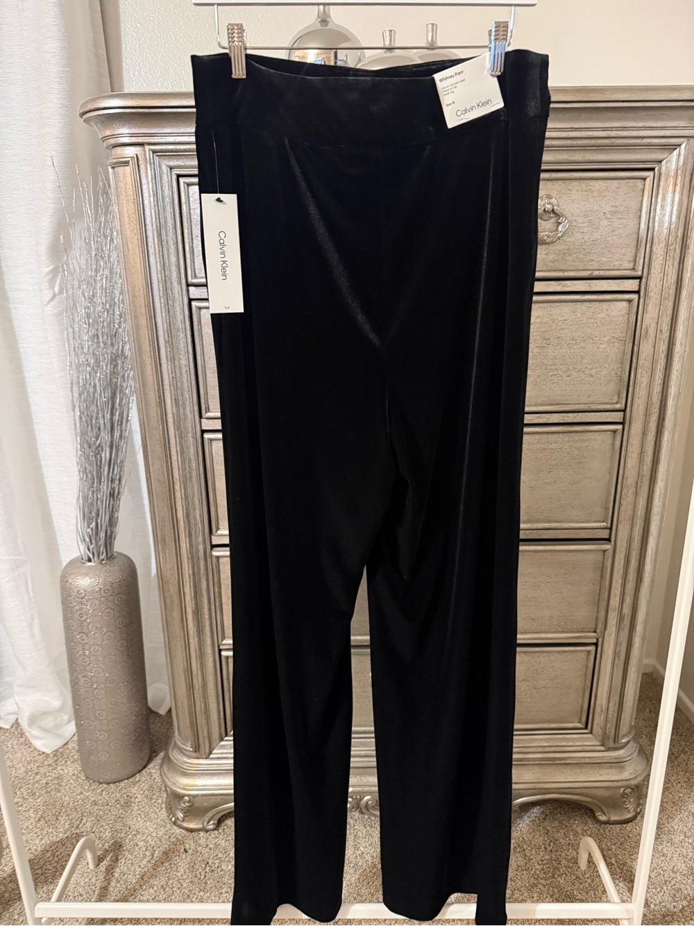 Calvin Klein Black Wide-Leg Velvet Pull-On Pants